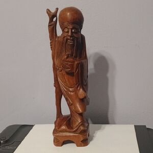 Hand-Carved Brown Wooden Figurine Statue - Home Art Sculpture
